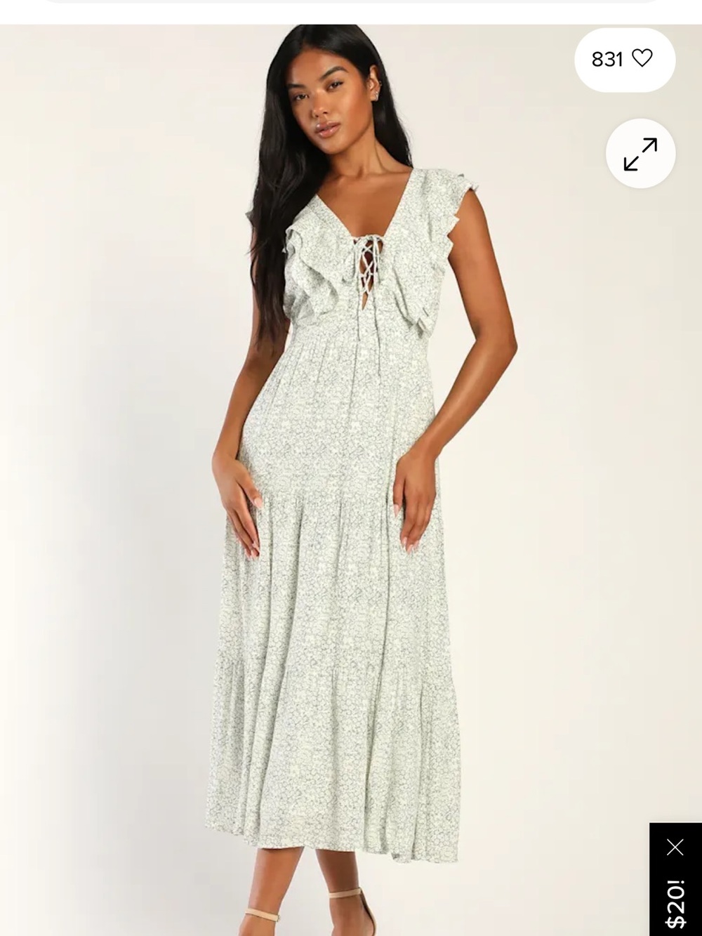 Lulu's Romance in Bloom Cream Floral Print Ruffled Tiered Midi Dress